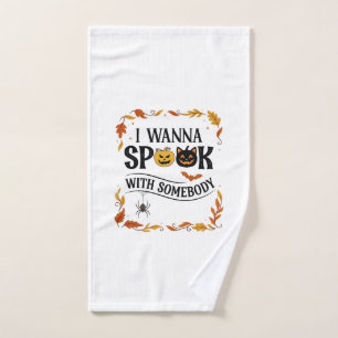 Wanna Spook Somebody Halloween Pumpkins Spider Bat Hand Towel