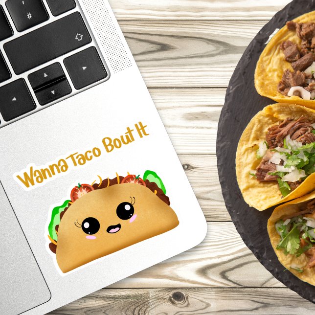 Wanna Taco Bout It?  Kawaii Taco with Cute Eyes Sticker (Creator Uploaded)