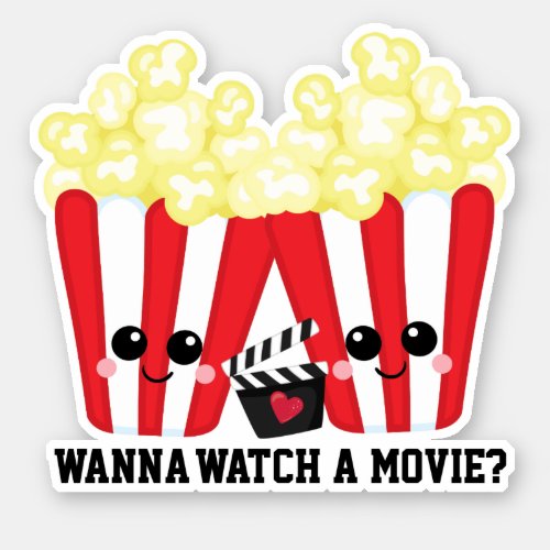Wanna watch a move funny question kawaii popcorn sticker