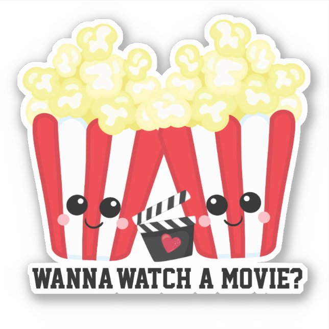 Wanna watch a move funny question kawaii popcorn sticker (Front)
