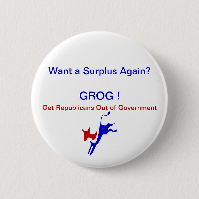 Want A Surplus Again? Pin/Button 2 1/4" Pinback Button (Front)