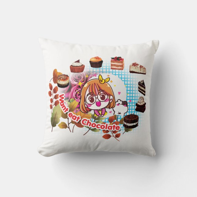 Want eat Chocolate Cake Pillow (Front)