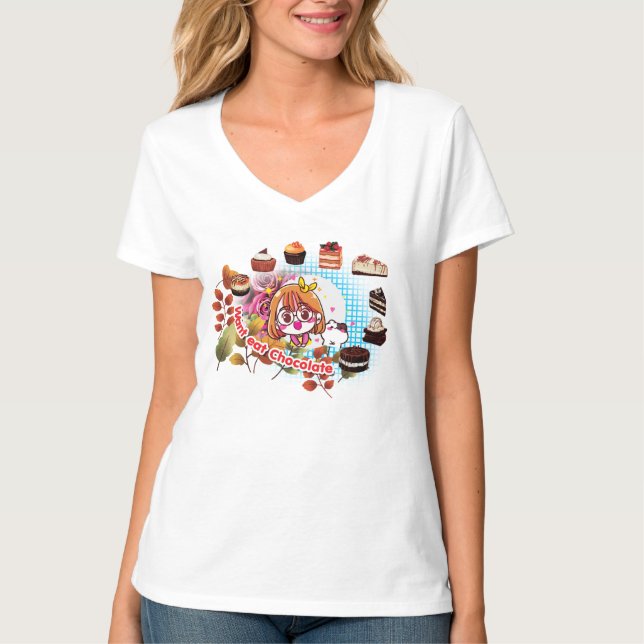 Want eat Chocolate Cake Women V-Shirt T-Shirt (Front)