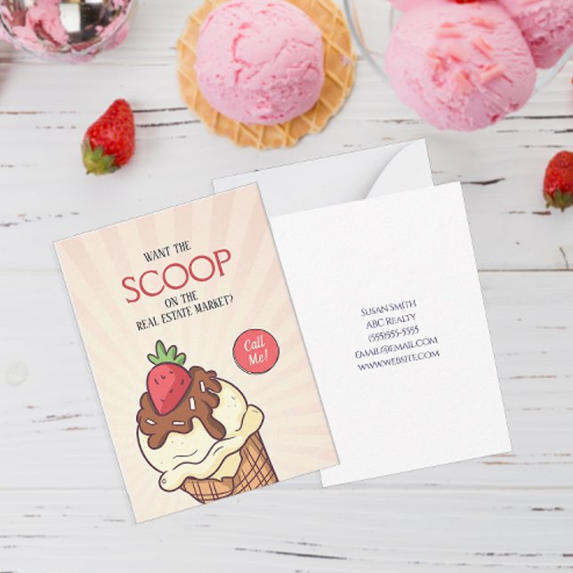 Want the Scoop Ice Cream Pop By Note Card (Personalized Want The Scoop Real Estate Marketing Pop By Cards)
