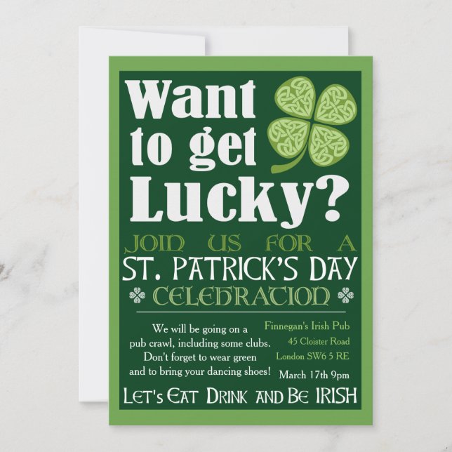 Want to Get Lucky - St. Patrick's Day Party Invitation (Front)