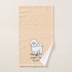 Want to Play? Bichon Frise Dog with Ball - Cute Bath Towel Set
