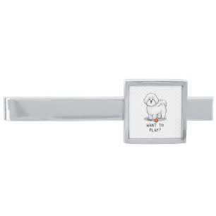 Want to Play? Bichon Frise Dog with Ball - Funny Silver Finish Tie Bar