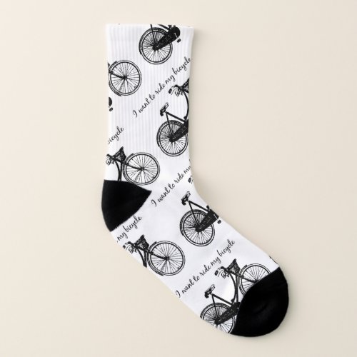 Want to Ride my Bicycle Inspirational Bike Quote Socks