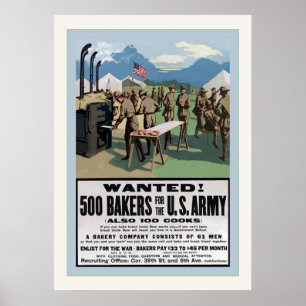 Wanted! ~ 500 Bakers ~ Vintage World War 1 Poster