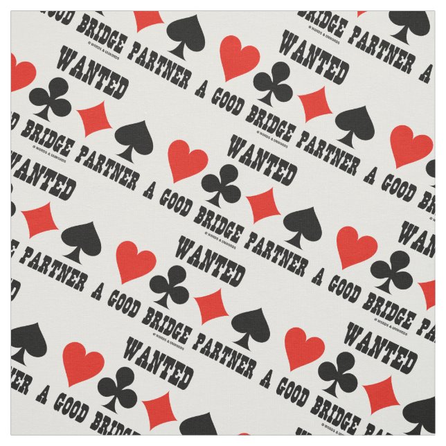Wanted A Good Bridge Partner Card Suits Bridge Fabric (Swatch)