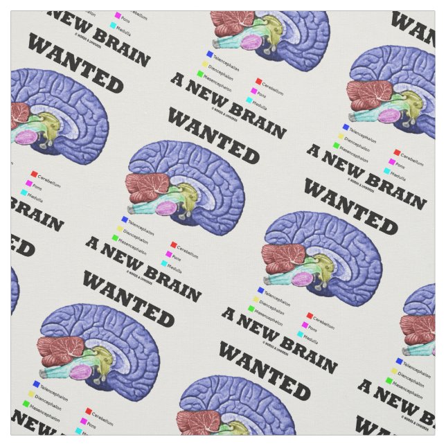 Wanted A New Brain Anatomical Brain Humor Fabric (Swatch)