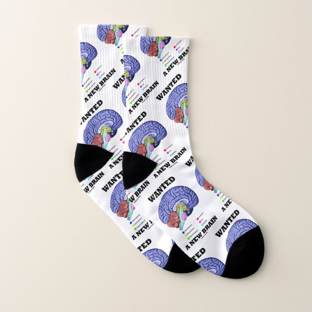 Wanted A New Brain Anatomical Brain Humor Socks (Pair)