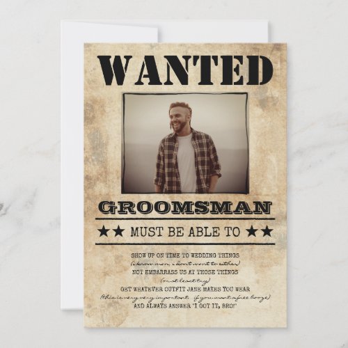 Wanted Best Man Groomsman Funny Photo Proposal