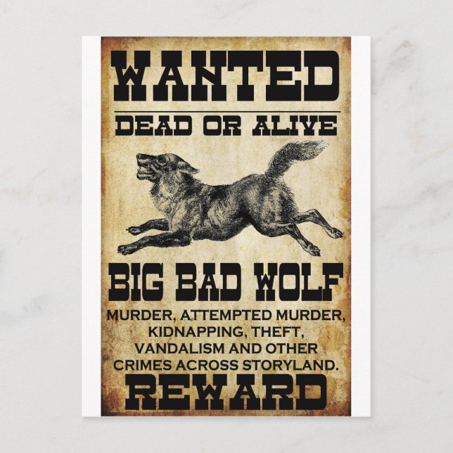 Wanted: Big Bad Wolf Postcard (Front)