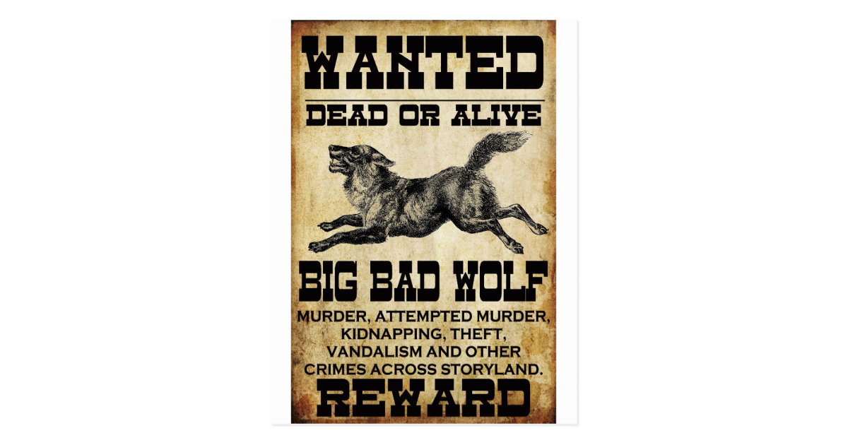 Wanted: Big Bad Wolf Postcard | Zazzle.com