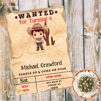 Wanted Birthday Boy Country Western Magnetic Invitation