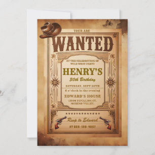Wanted Birthday Invitation, Country Western Adult Invitation