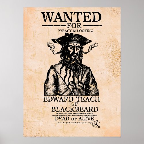Wanted Black Beard Letter Poster