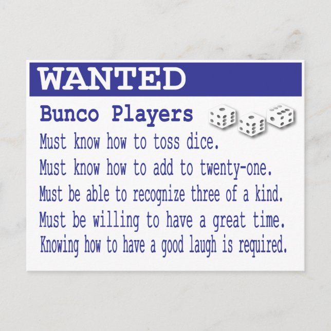 wanted bunco players postcard (Front)