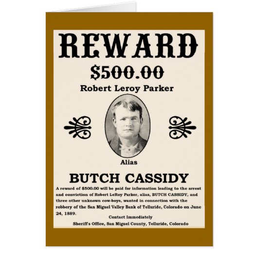 Wanted Butch Cassidy Cards (Front)