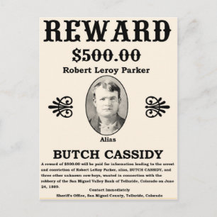 Wanted Butch Cassidy Postcard