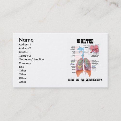 Wanted Clean Air For Breathability Respiratory Business Card