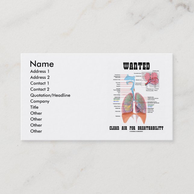 Wanted Clean Air For Breathability (Respiratory) Business Card (Front)