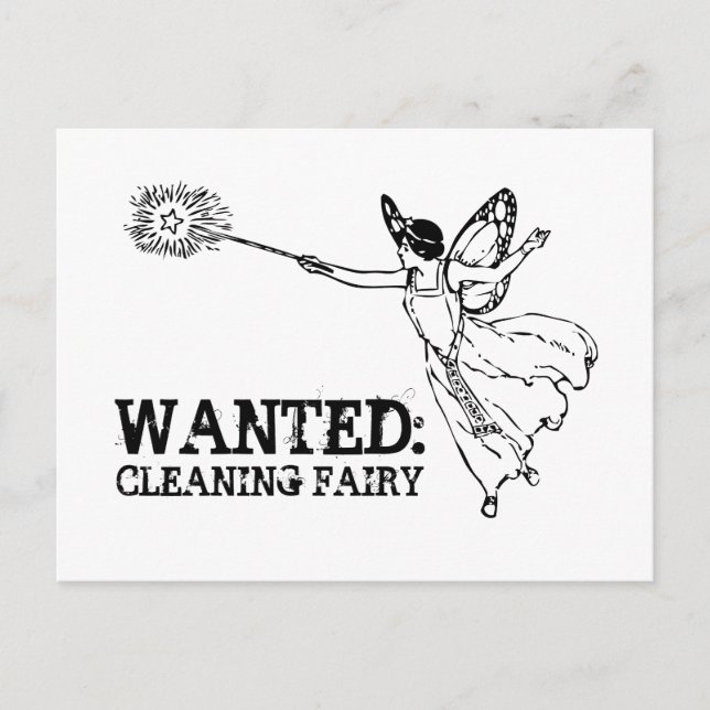 WANTED Cleaning Fairy Postcard (Front)