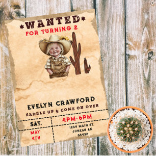 Wanted Country Western Cactus Girl Birthday Magnetic Invitation