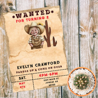 Wanted Country Western Cactus Girl Birthday  Magnetic Invitation