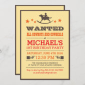 Wanted Country Western Cowboy Birthday Invitation (Front/Back)