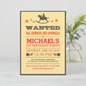 Wanted Country Western Cowboy Birthday Invitation (Standing Front)