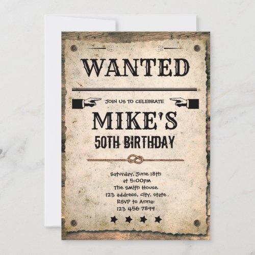 Wanted cowboy birthday Invitation