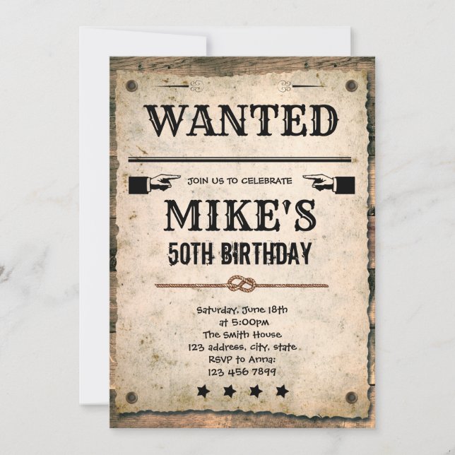 Wanted cowboy birthday Invitation (Front)