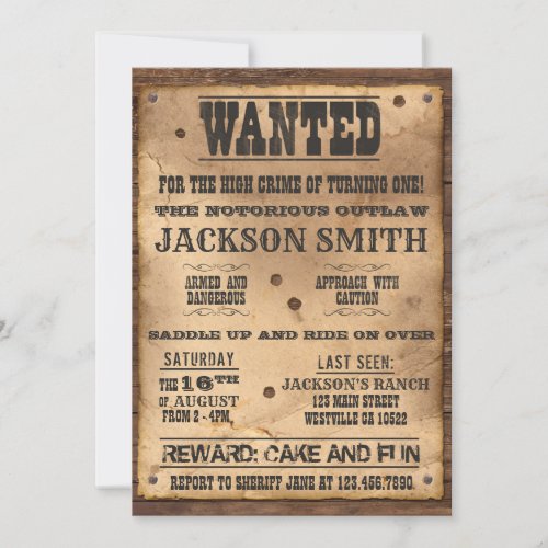 Wanted Cowboy Poster Invitation for Western Party