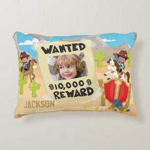 Wanted Cowboy with Photo and Name, Little Boy Accent Pillow