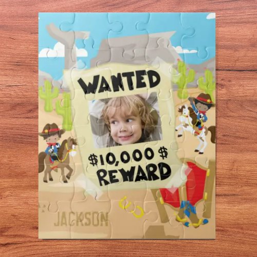 Wanted Cowboy with Photo and Name Little Boy Jigsaw Puzzle