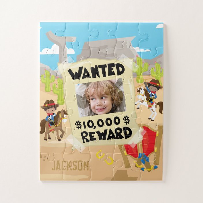 Wanted Cowboy with Photo and Name, Little Boy Jigsaw Puzzle