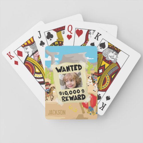 Wanted Cowboy with Photo and Name Little Boy Playing Cards