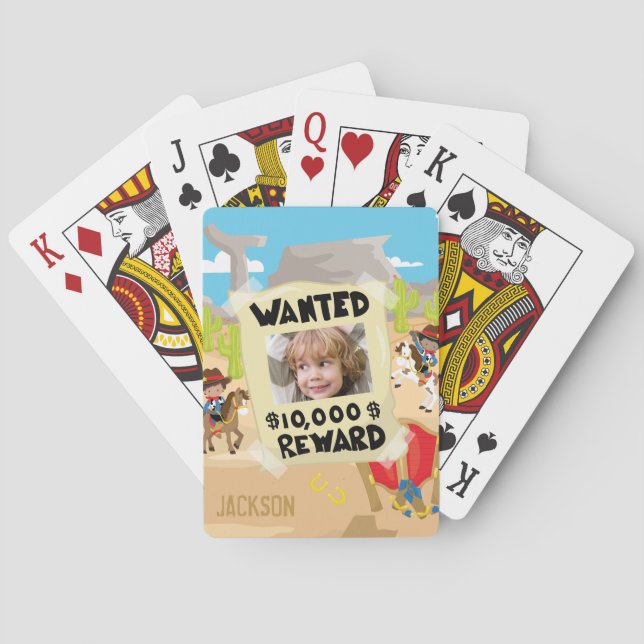 Wanted Cowboy with Photo and Name, Little Boy Poker Cards (Back)