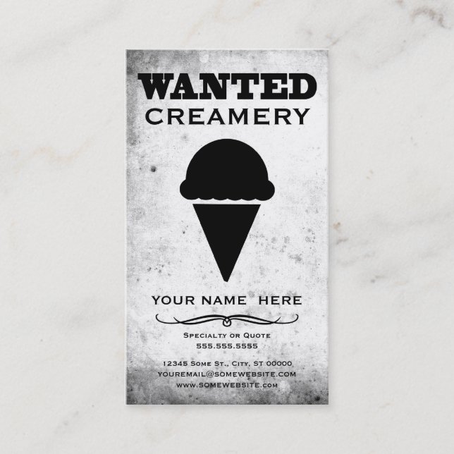 wanted : creamery business card (Front)