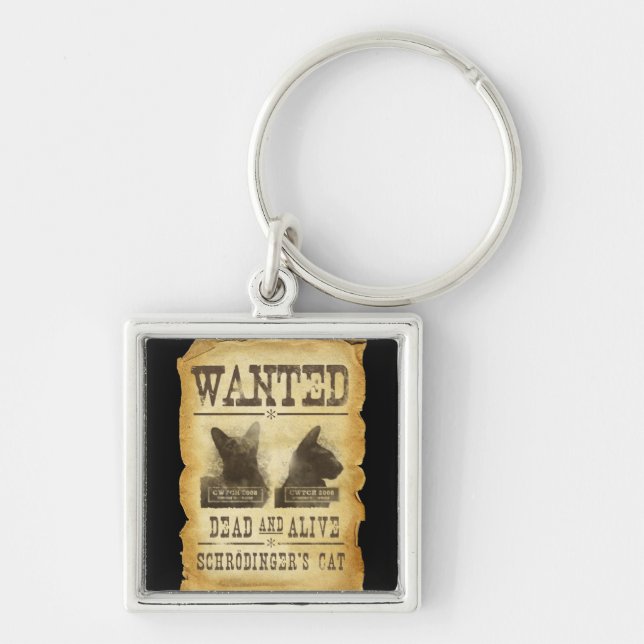 Wanted dead and alive.  Schroedinger's cat. Keychain (Front)