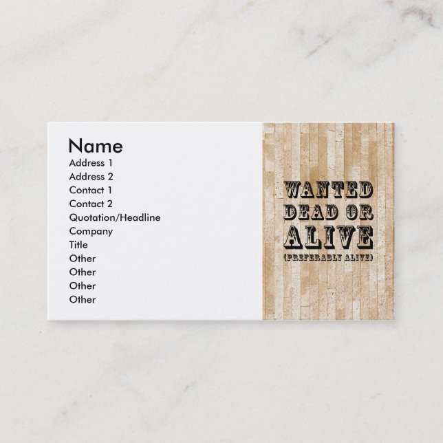 Wanted Dead or Alive Business Card (Front)