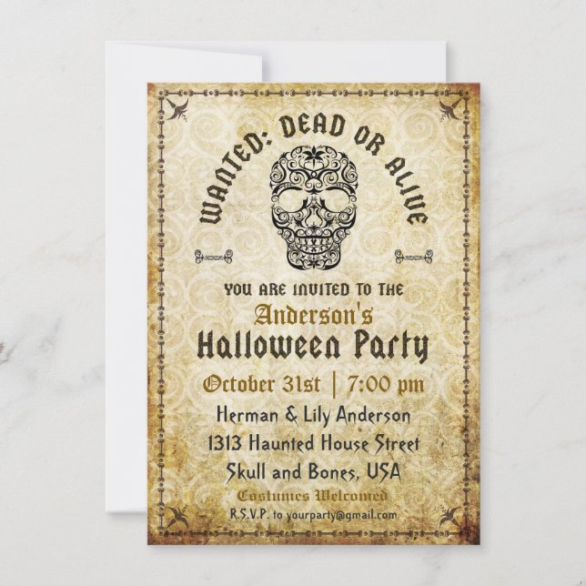 Wanted Dead or Alive Halloween Skull Invitation (Front)