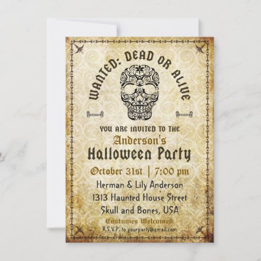 Wanted Dead or Alive Halloween Skull Invitation | Zazzle