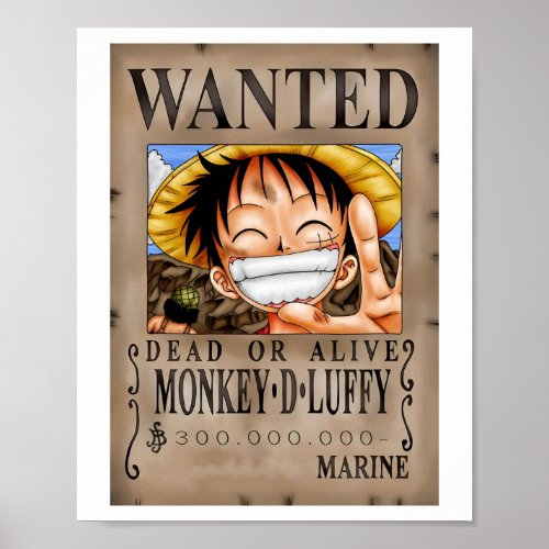 Wanted Dead Or Alive Monkey DLuffy Poster