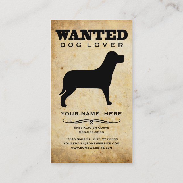 wanted : dog lover business card (Front)