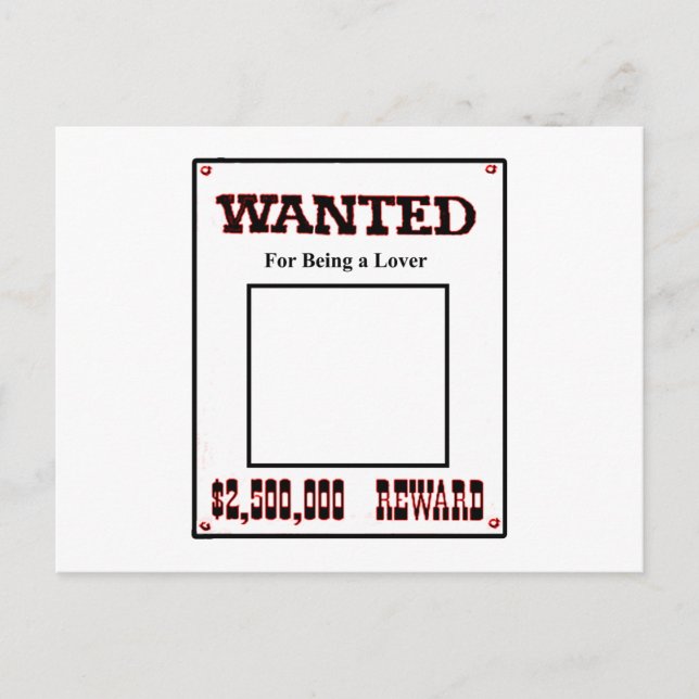 Wanted For Being A Lover Red The MUSEUM Zazzle Gif Postcard (Front)
