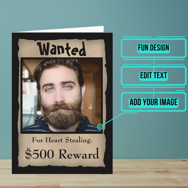 Wanted for Being a Wonderful Boyfriend Card (Looking for the perfect card for that great boyfriend who has stolen your heart?)
