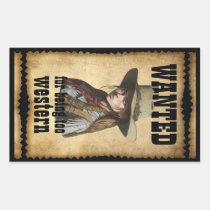 Wanted For Being Too Western Country Cowgirl Hat  Rectangular Sticker